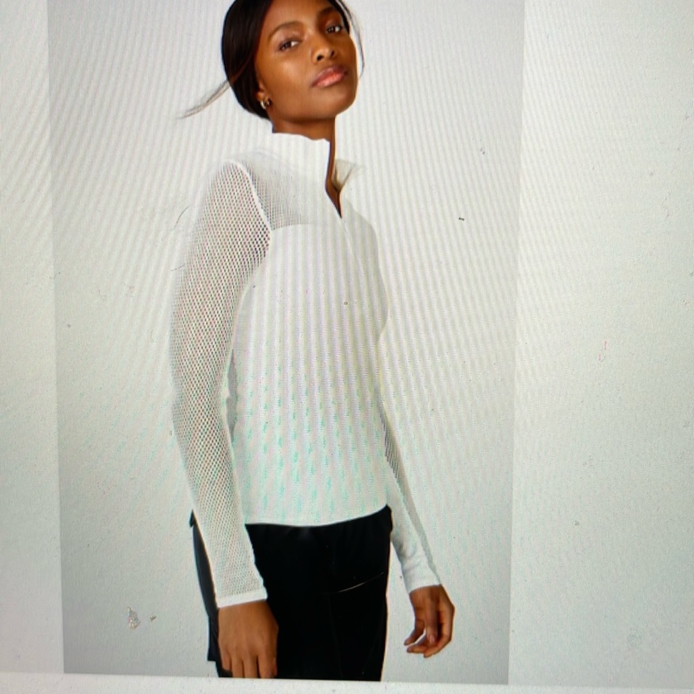 Fabletics Arleta Shaila Sculptknit L/S white,1/4 zip front top small